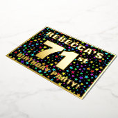 第71回バースデーパーティー – おもしろいカラフル、星パターン 箔招待状 (回転した状態)