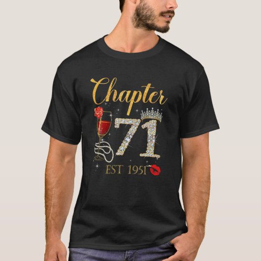 第71章EST 1951 71誕生日レッドローズW Tシャツ (正面)