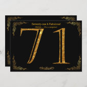 第71誕生会、Gatsbyのstyl、黒い金ゴールドのグリッター 招待状 (正面/裏面)