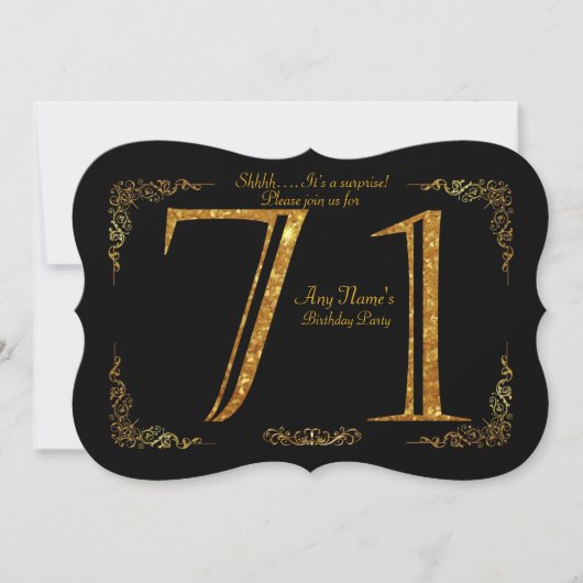 第71、誕生会第71、素晴らしいのGatsby、黒及び金ゴールド 招待状 (正面)