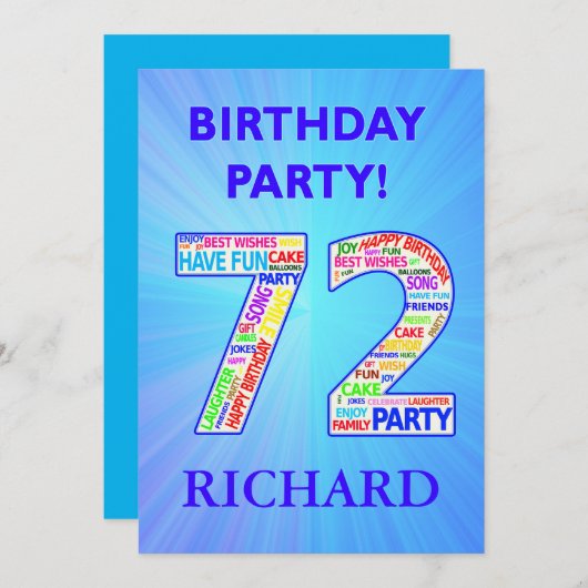 第72回の誕生日パーティーの招待の名前の追加 招待状 (正面/裏面)