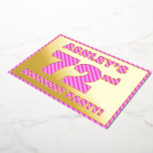 第72回バースデーはっきりしたタ・パーティ:おもしろい、ピンクストライプ・ 箔招待状 (回転した状態)