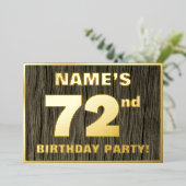 第72回バースデーパーティーはっきりした:,木目フェイク模様 箔招待状 (立ち正面)