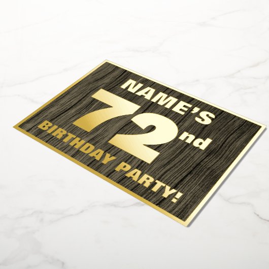 第72回バースデーパーティーはっきりした:,木目フェイク模様 箔招待状 (回転した状態)