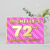第72回バースデーパーティー – おもしろいピンクのハートとストライプ 箔招待状 (立ち正面)