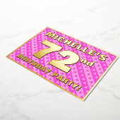 第72回バースデーパーティー – おもしろいピンクのハートとストライプ 箔招待状 (回転した状態)