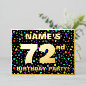 第72回バースデーパーティー – おもしろい、スターカラフルズ・パターン 箔招待状 (立ち正面)