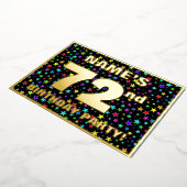 第72回バースデーパーティー – おもしろい、スターカラフルズ・パターン 箔招待状 (回転した状態)