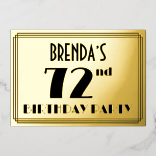 第72回バースデーパーティー – アールデコの外観：「72」+名前 箔招待状