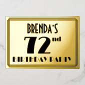 第72回バースデーパーティー – アールデコの外観:「72」+名前 箔招待状 (正面)