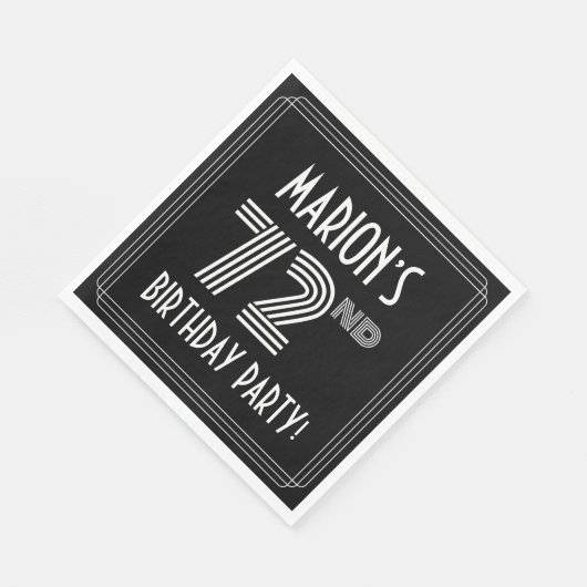 第72回バースデーパーティー:アールデコスタイル+名前をカスタムする スタンダードランチョンナプキン (角)