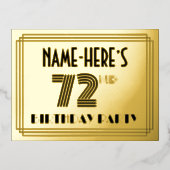 第72回バースデーパーティー~アールデコスタイル「72」 +名前 箔招待状ポストカード (正面)