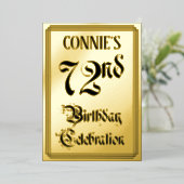 第72回バースデーパーティー – エレガント脚本+名前をカスタムする 箔招待状 (立ち正面)