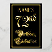 第72回バースデーパーティー – ファンシー脚本と名前をカスタムする 箔招待状 (正面)