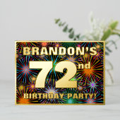第72回誕生日パーティー – おもしろいカラフル、Fireworks Look 箔招待状 (立ち正面)