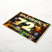 第72回誕生日パーティー – おもしろいカラフル、Fireworks Look 箔招待状 (回転した状態)