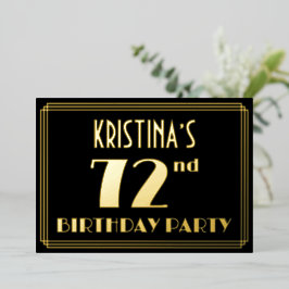 第72回誕生日パーティー：アールデコを見る"72"，名前あり 箔招待状