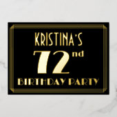 第72回誕生日パーティー:アールデコを見る"72",名前あり 箔招待状 (正面)