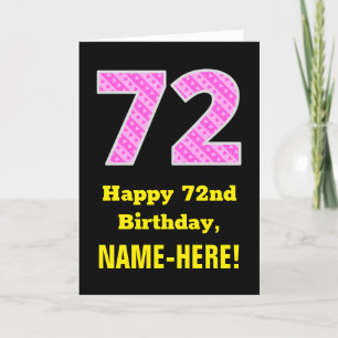 第72誕生日:ピンクのストライプとハート「72」 +名前 カード