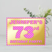 第73回バースデーパーティはっきりした—おもしろい、ピンクストライプ色の# 73 箔招待状 (立ち正面)