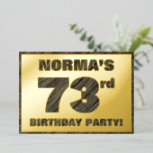 第73回バースデーパーティー – はっきりした、木目フェイク文字 箔招待状 (立ち正面)