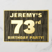 第73回誕生日パーティはっきりしたーフェイク:, Wood Grain Pattern 箔招待状 (正面)