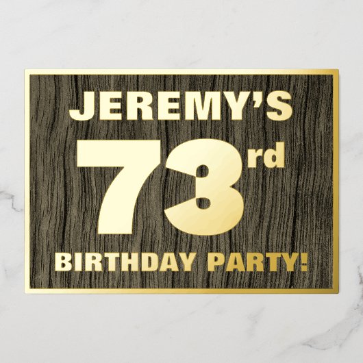 第73回誕生日パーティはっきりしたーフェイク:, Wood Grain Pattern 箔招待状 (正面)