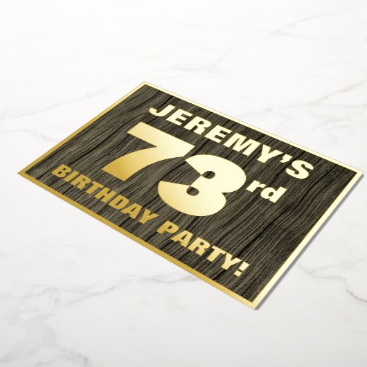 第73回誕生日パーティはっきりしたーフェイク:, Wood Grain Pattern 箔招待状 (回転した状態)