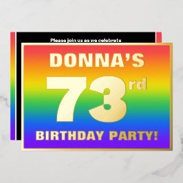 第73回誕生日パーティー：おもしろいカラフル、レインボーパターン 箔招待状
