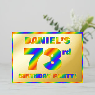 第73回誕生日パーティー – おもしろい、レインボースペクトル「73」 箔招待状