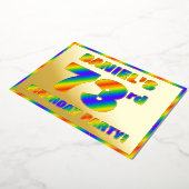 第73回誕生日パーティー – おもしろい、レインボースペクトル「73」 箔招待状 (回転した状態)