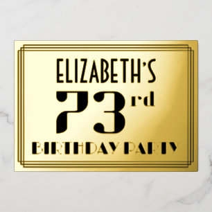 第73回誕生日パーティー：アールデコの外観"73"と名前 箔招待状