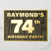 第74回バースデーパーティーはっきりした:,木目フェイク模様 箔招待状 (正面)