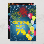 第74回バースデーパーティーへのバルーン付き招待 招待状 (正面/裏面)