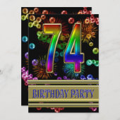 第74泡を持つ誕生日のパーティの招待状 招待状 (正面/裏面)