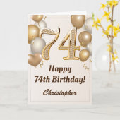 第74誕生日金ゴールドバルーンと紙吹雪誕生日 カード (黄色い花)