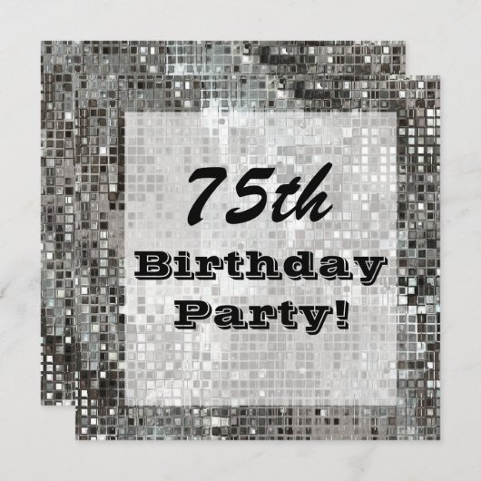 第75または年齢の誕生日のパーティの招待状に銀を着せて下さい 招待状 (正面/裏面)