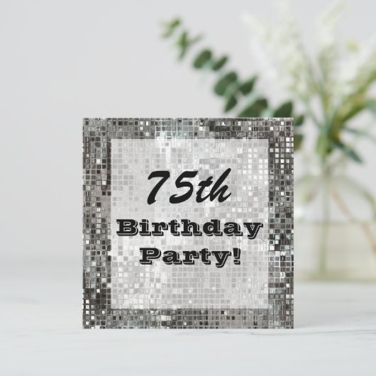 第75または年齢の誕生日のパーティの招待状に銀を着せて下さい 招待状 (スタンド正面)