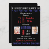 第75回サプライズ誕生日パーティー写真オンブラック 招待状 (正面/裏面)