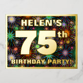 第75回バースデーはっきりしたタカラフルーパーティー 箔招待状ポストカード (正面)