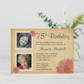 第75回誕生日パーティーデイジー素朴2フォト招待状 招待状 (スタンド正面)