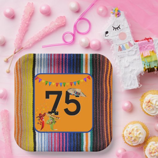 第75回誕生日パーティーメキシコデザイン ペーパープレート (パーティー)