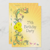第75回誕生日パーティー招待状(黄色い花つき) 招待状 (正面/裏面)