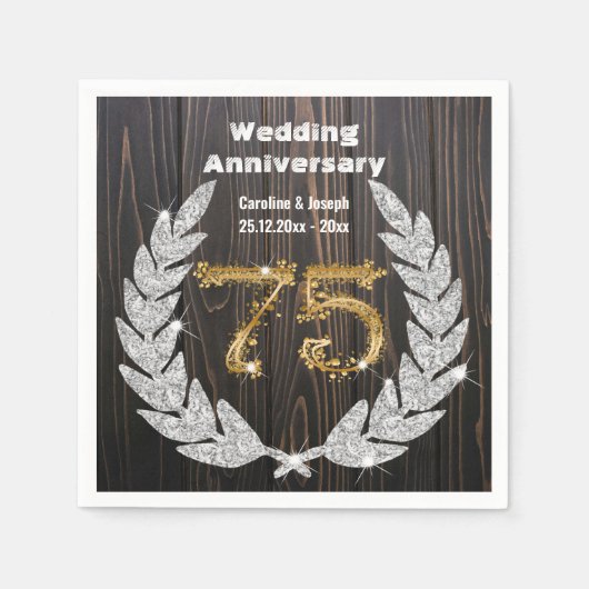 第75回金ゴールドローレル結婚ズ記念日昼寝 スタンダードカクテルナプキン (正面)