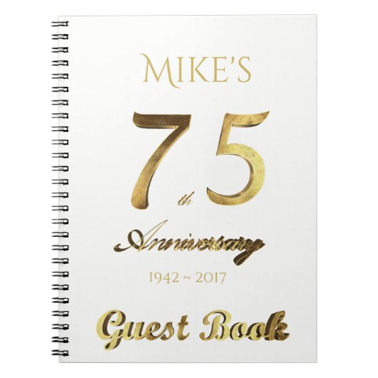 第75記念日金ゴールド75年のパーティーの来客名簿の ノートブック (正面)
