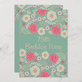 第75誕生会のシックでファンキーでモダンな花柄 招待状 (正面/裏面)