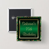 第75誕生会|の緑の金属及び金ゴールド 缶バッジ (正面&裏面)