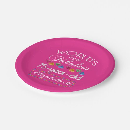 第75誕生日ほとんどのすばらしくカラフルな宝石のピンク ペーパープレート (アングル)