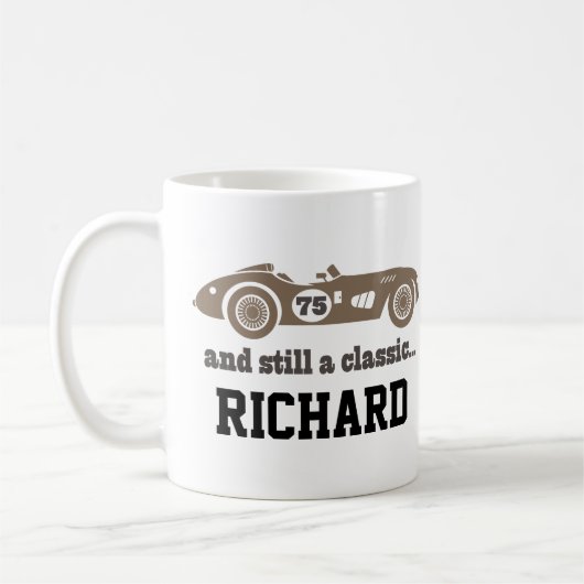 第75誕生日ギフトビンテージカー75歳 コーヒーマグカップ (左)