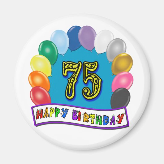 第75誕生日ギフト風船の品揃えデザイン マグネット (正面)